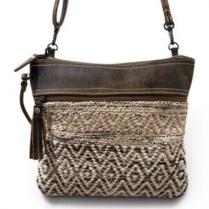 Myra Contentment Upcycled Canvas‎ Leather Crossbody Western Boho Bag Purse